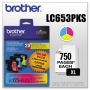 Brother LC-653PKS Ink Cartridges, High Yield, 3/Pack - CMY (Genuine)